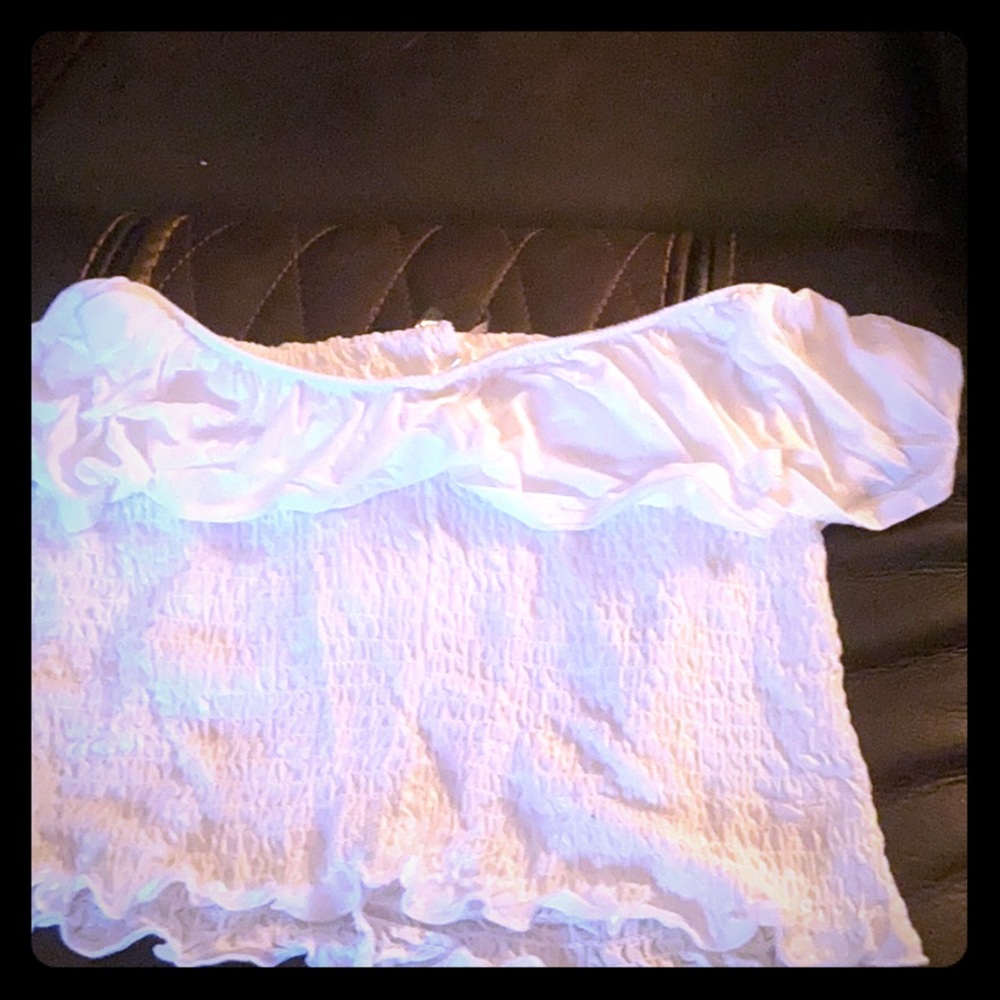 White ruffled cropped tube top